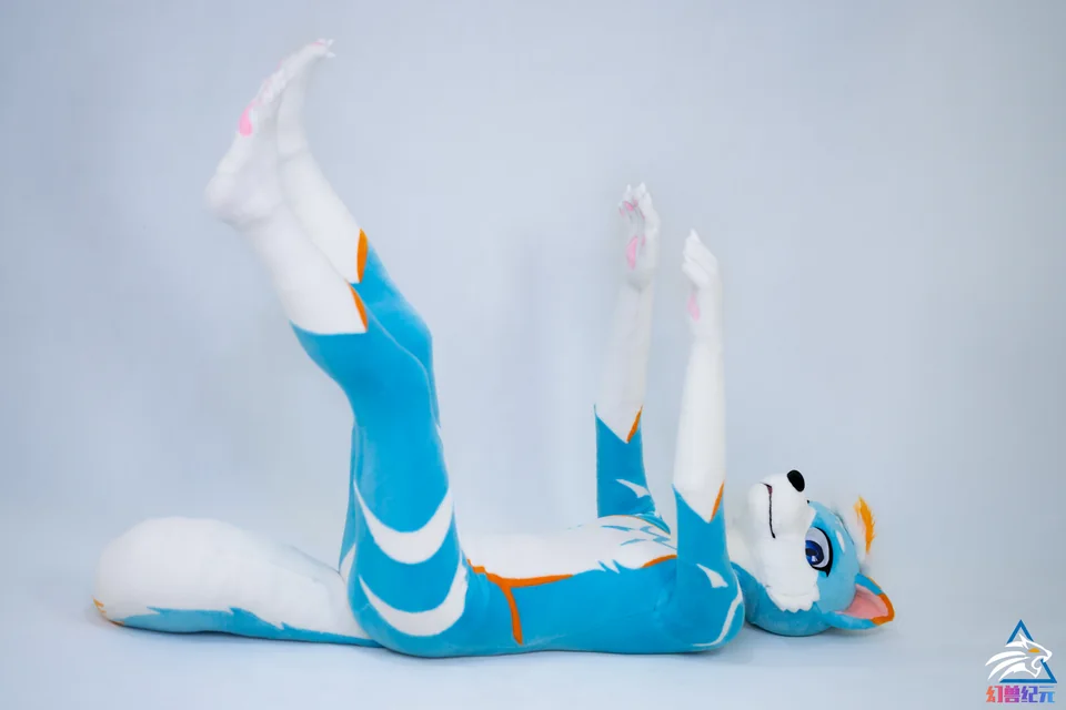 Cyan, white and orange geometric canine, CHI series, studio photograph
