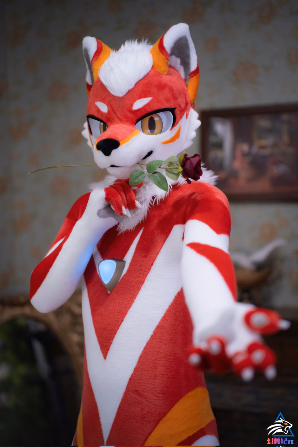 Red and white NEOERA character portrait