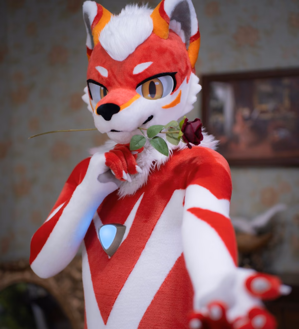 Red and white NEOERA character portrait